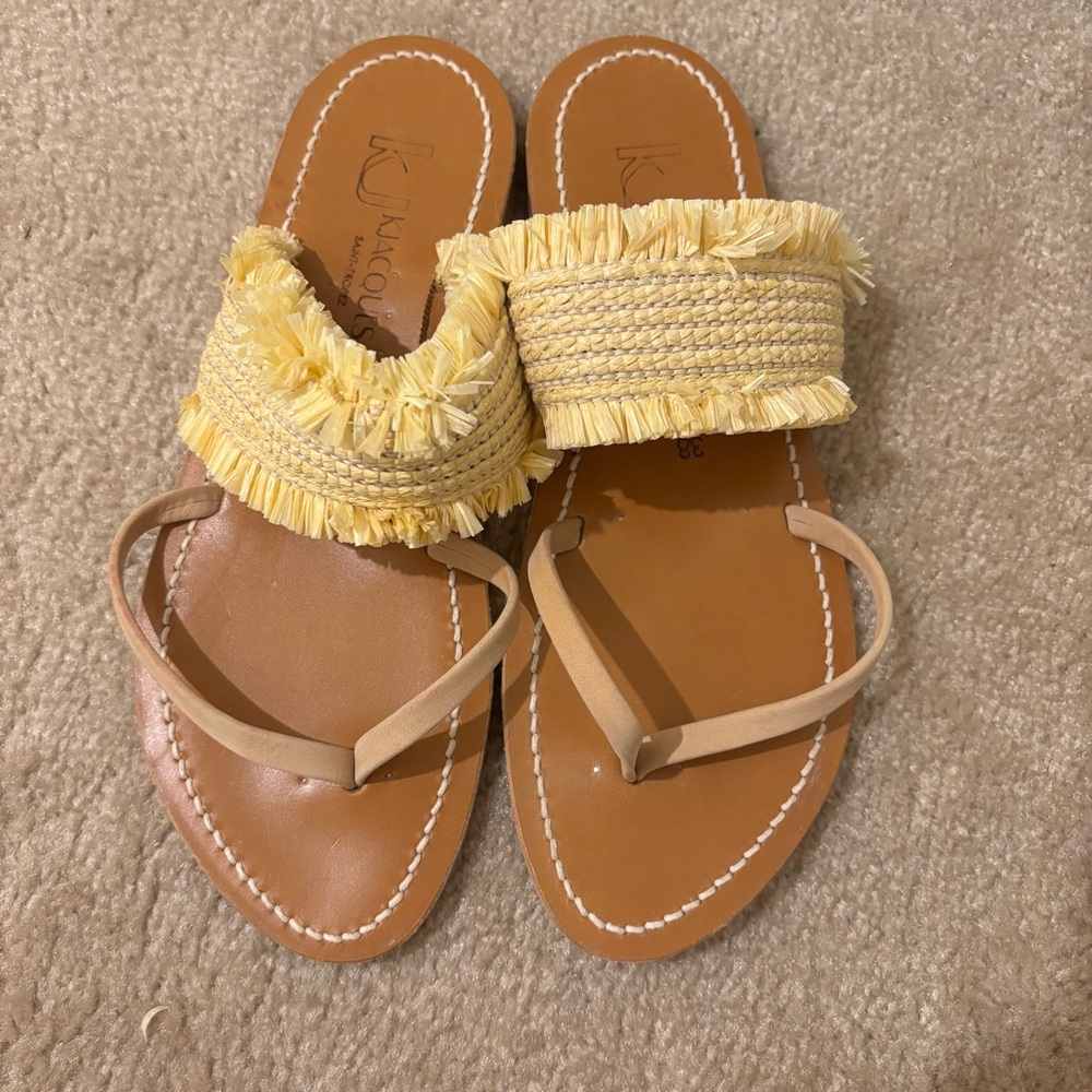 K.Jacques Natural Raffia Telia Sandals Size 38 (US Size 7.5) EUC